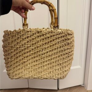 Natural Woven Tote with Bamboo Handles